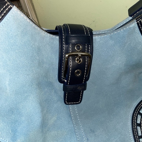 VTG COACH Ergo Blue Suede Hobo Buckle Front 90s Y2K Purse Jackie Style - Picture 7 of 10